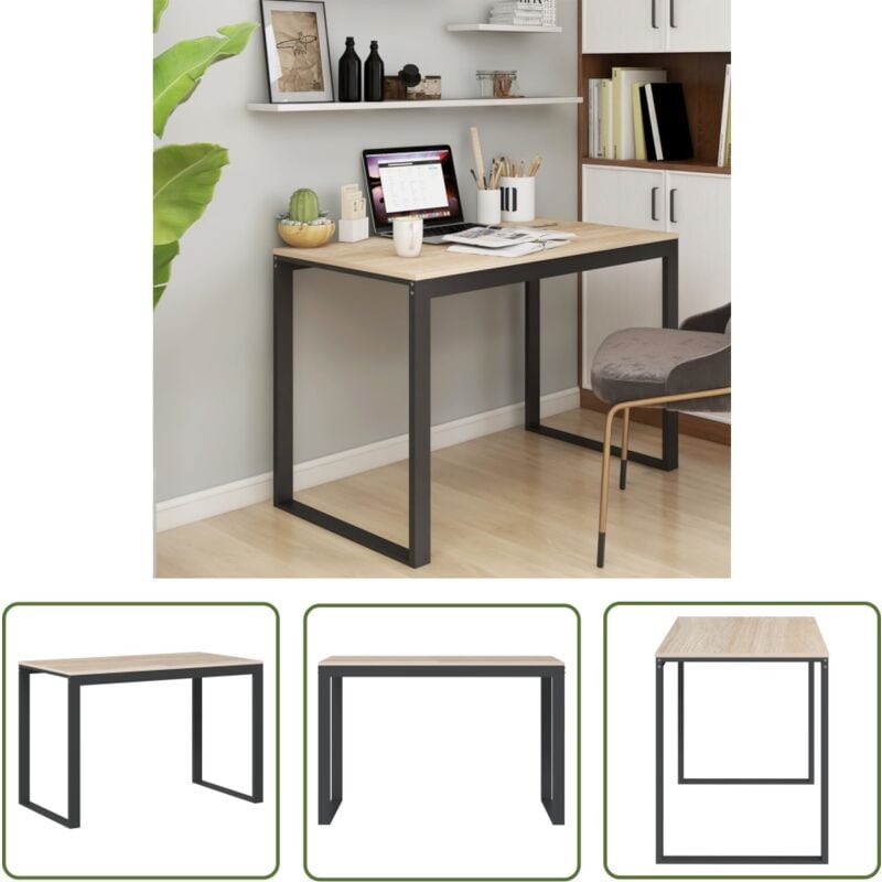 The Living Store Bureau d'ordinateur Noir et chêne 110x60x73 cm Aggloméré - Bureau Informatique - Bureau Design - Bureau Moderne - Bureau Industriel