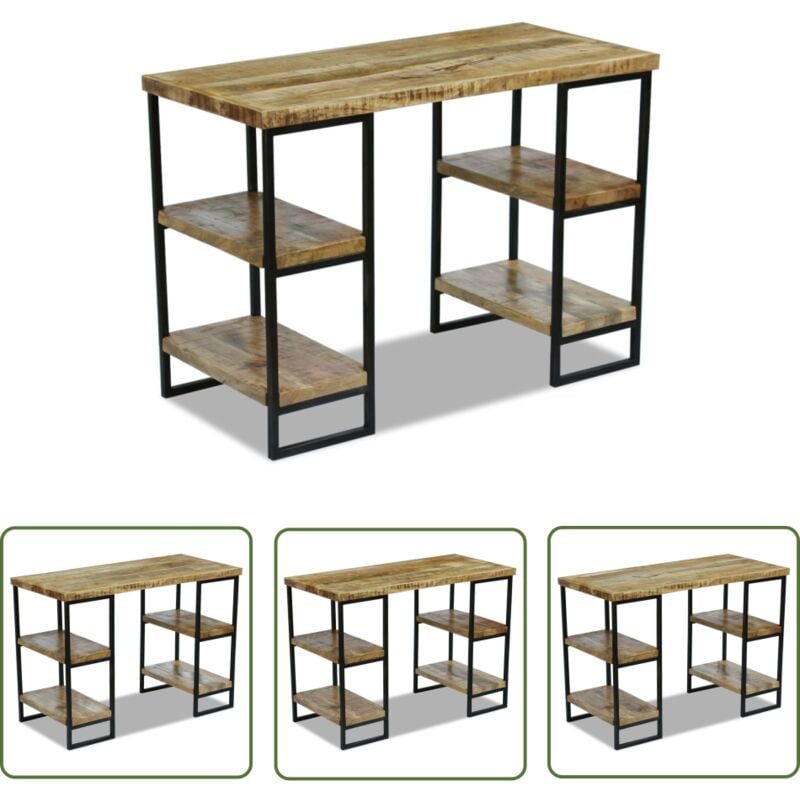 The Living Store - Bureau en bois de manguier 110 x 50 x 76 cm - Bureau En Bois - Bureau Industriel - Meuble De Bureau - Bureau Design - Bureau