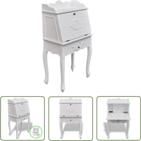 The Living Store Bureau en style français Bois - Bureau Français - Bureau Vintage - Meuble De Bureau - Bureau Secrétaire - Bureau Blanc