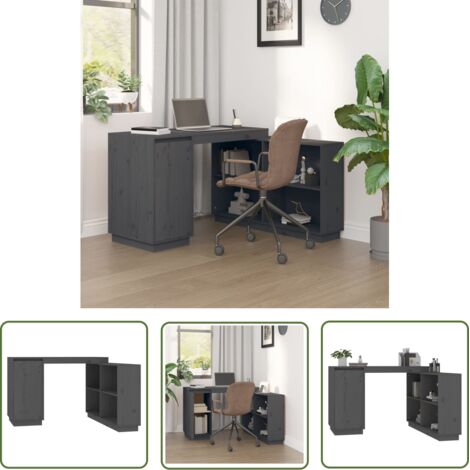 The Living Store Bureau Gris 110x50x75 cm Bois massif de pin - Bureau En Bois Massif - Bureau Gris - Bureau Moderne - Bureau Compact - Bureau Ordinateur