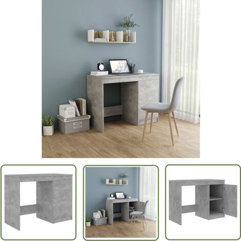 The Living Store Bureau Gris béton 100x50x76 cm Bois d'ingénierie - Bureau Design - Bureau Gris - Bureau Moderne - Bureau Rangement - Meuble De Bureau