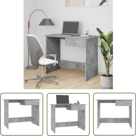 The Living Store Bureau Gris béton 100x50x76 cm Bois d’ingénierie - Bureau Gris - Bureau Design - Bureau Informatique - Bureau Compact - Meuble De Bureau