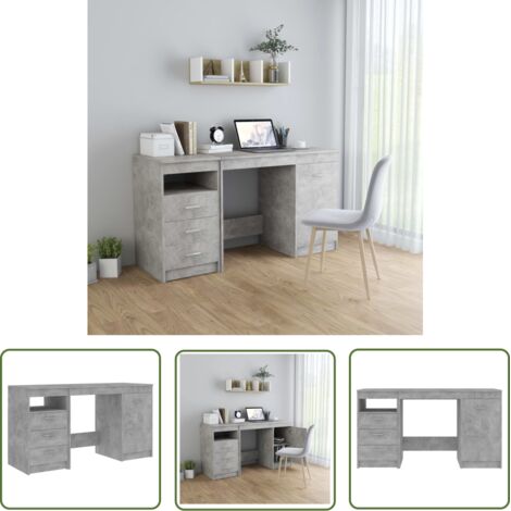 The Living Store Bureau Gris béton 140x50x76 cm Bois d’ingénierie - Bureau Design - Bureau Gris - Bureau Moderne - Bureau Informatique - Bureau Avec Tiroir