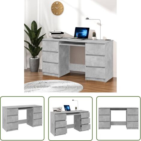 The Living Store Bureau Gris béton 140x50x77 cm Bois d'ingénierie - Bureau Gris - Bureau Informatique - Bureau Compact - Meuble De Bureau - Rangement Tiroir
