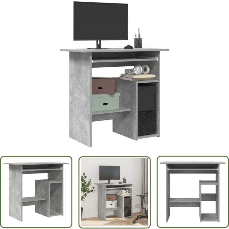 The Living Store - Bureau Gris béton 80x45x74 cm Bois d'ingénierie - Bureau Gris - Bureau Design - Bureau Informatique - Bureau Compact - Meuble De