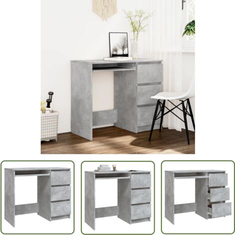The Living Store Bureau Gris béton 90x45x76 cm Bois d’ingénierie - Bureau Gris - Bureau Design - Bureau Compact - Bureau Enfant - Bureau Ordinateur