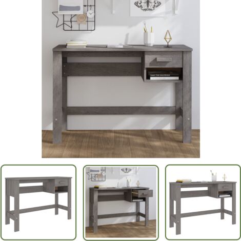 The Living Store Bureau HAMAR Gris clair 110x40x75 cm Bois massif de pin - Bureau En Bois - Bureau Design - Bureau Moderne - Bureau Gris - Bureau Pour Ordinateur