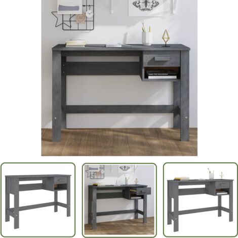 The Living Store Bureau HAMAR Gris foncé 110x40x75 cm Bois massif de pin - Bureau En Bois - Bureau Design - Bureau Moderne - Bureau Pour Ordinateur - Meuble De Bureau