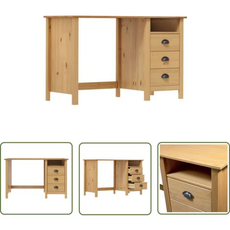 The Living Store Bureau Hill avec 3 tiroirs 120x50x74 cm Pin solide - Bureau En Bois - Bureau Moderne - Bureau Compact - Bureau Avec Rangement - Bureau Hill