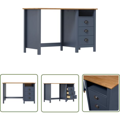 The Living Store Bureau Hill avec 3 tiroirs Gris 120x50x74 cm Pin solide - Bureau En Bois - Bureau Moderne - Bureau Compact - Bureau Avec Rangement - Bureau Gris