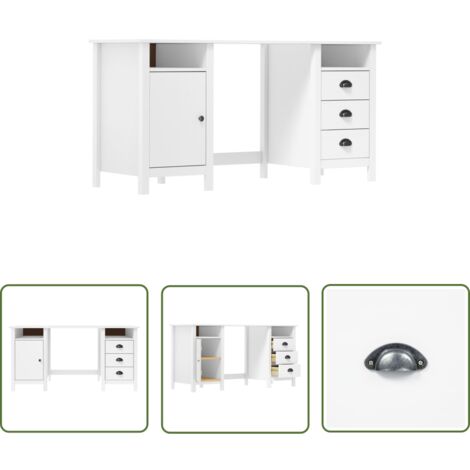 The Living Store Bureau Hill Blanc 150x50x74 cm Bois de pin solide - Bureau En Bois - Bureau Blanc - Bureau Design - Meuble De Bureau - Bureau Moderne