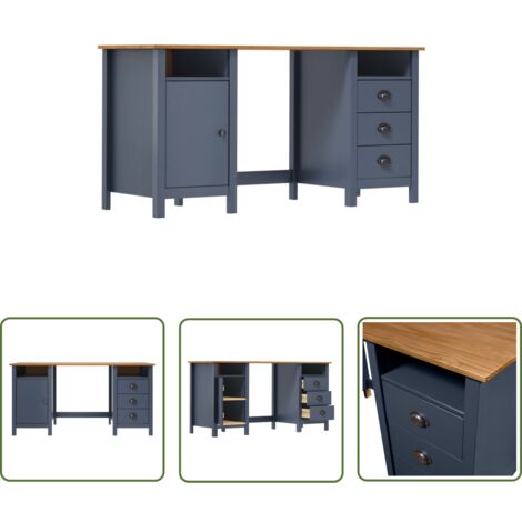 The Living Store Bureau Hill Gris 150x50x74 cm Bois de pin solide - Bureau En Bois - Bureau Design - Bureau Industriel - Bureau Vintage - Meuble De Bureau