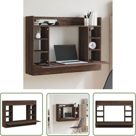 The Living Store Bureau mural chêne marron 105x48x75 cm bois d'ingénierie - Bureau Mural - Bureau Suspendu - Table Murale - Rangement Mural - Bureau Compact