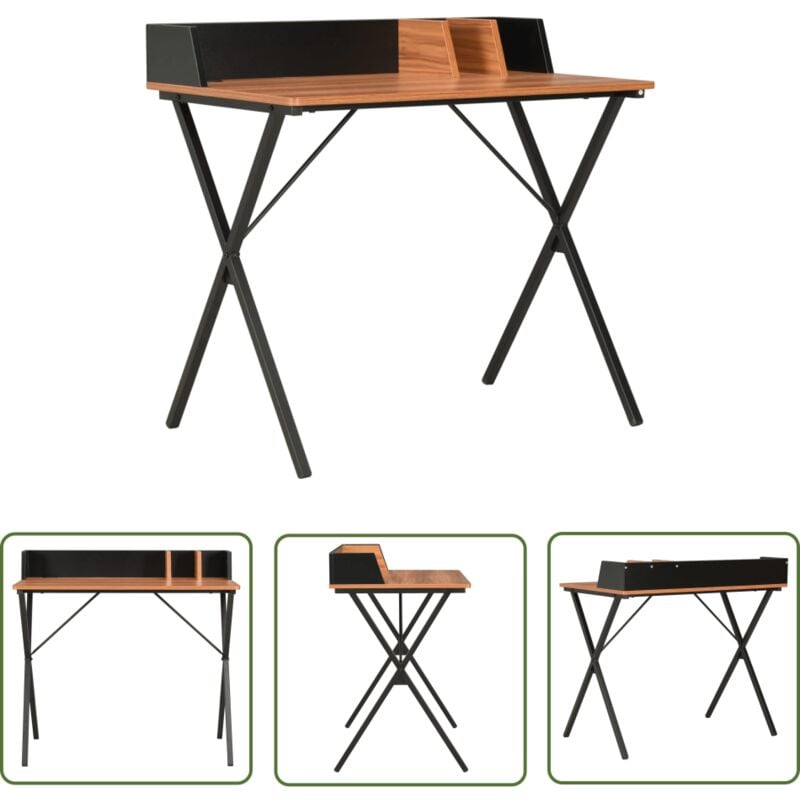 The Living Store - Bureau Noir et marron 80x50x84 cm - Bureau - Meuble De Bureau - Bureau D'ordinateur - Bureau Angle - Bureau Compact