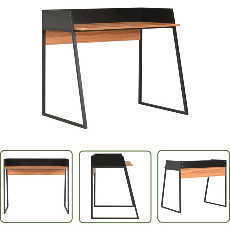 The Living Store - Bureau Noir et marron 90x60x88 cm - Bureau D'angle - Bureau Compact - Bureau Moderne - Bureau Fonctionnel - Bureau En Bois