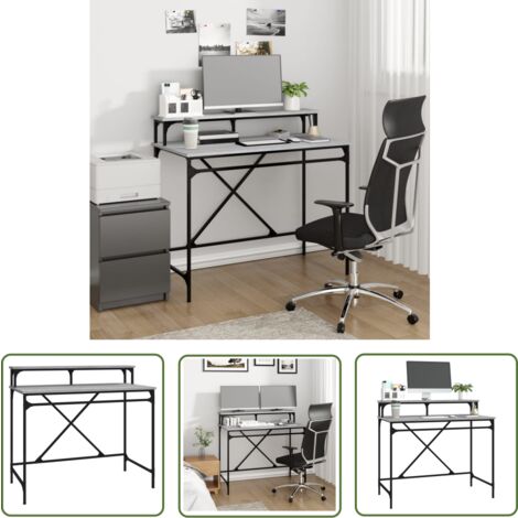 The Living Store Bureau sonoma gris 100x50x90 cm bois d'ingénierie et fer - Bureau Industriel - Bureau Moderne - Bureau Chêne - Bureau Métal - Meuble De Bureau