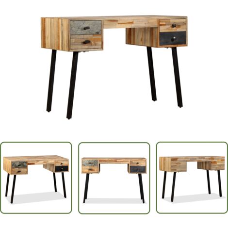 The Living Store Bureau Teck de récupération massif 110 x 50 x 76 cm - Bureau Vintage - Bureau Design - Bureau Teck - Meuble De Bureau - Meubles De Salle À Manger
