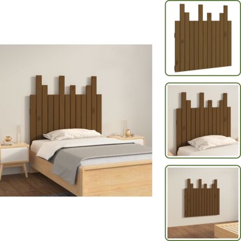 The Living Store Cabecero cama pared madera maciza pino marrón miel 82,5x3x80 cm - Cabecero de pared
