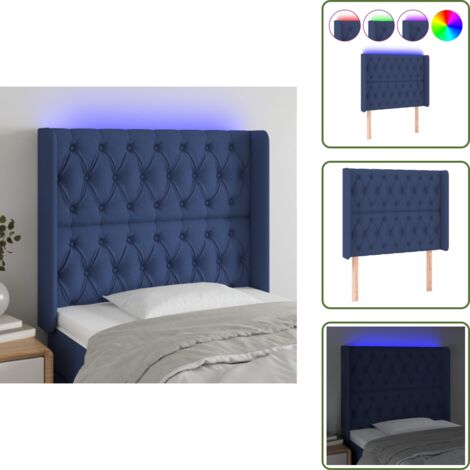 The Living Store Cabecero con LED de tela azul 103x16x118/128 cm - Cabecero azul