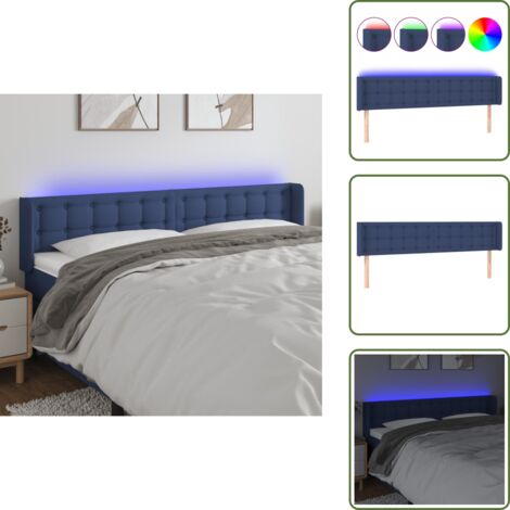 The Living Store Cabecero con LED de tela azul 183x16x78/88 cm - Cabecero azul