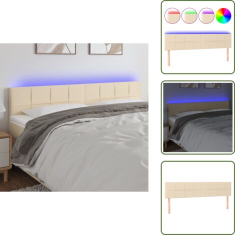 The Living Store Cabecero con LED de tela color crema 180x5x78/88 cm - Cabecero de cama
