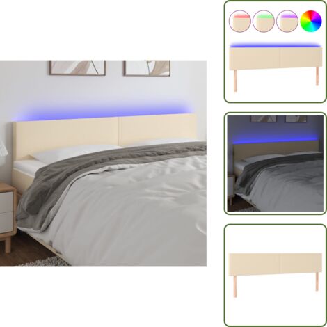 The Living Store Cabecero con LED de tela color crema 180x5x78/88 cm - Cabecero de cama