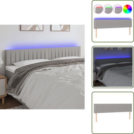 The Living Store Cabecero con LED de tela gris claro 180x5x78/88 cm - Cabecero de cama