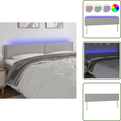 The Living Store Cabecero con LED de tela gris claro 180x5x78/88 cm - Cabecero de cama