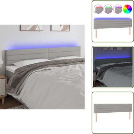 The Living Store Cabecero con LED de tela gris claro 180x5x78/88 cm - Cabecero de cama
