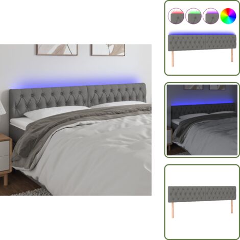 The Living Store Cabecero con LED de tela gris oscuro 180x7x78/88 cm - Cabecero de cama