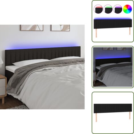 The Living Store Cabecero con LED de tela negro 180x5x78/88 cm - Cabecero de cama