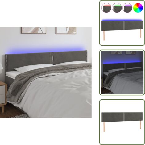 The Living Store Cabecero con LED de terciopelo gris oscuro 180x5x78/88 cm - Terciopelo gris oscuro