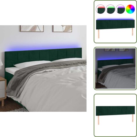 The Living Store Cabecero con LED de terciopelo verde oscuro 180x5x78/88 cm - Cabecero de cama
