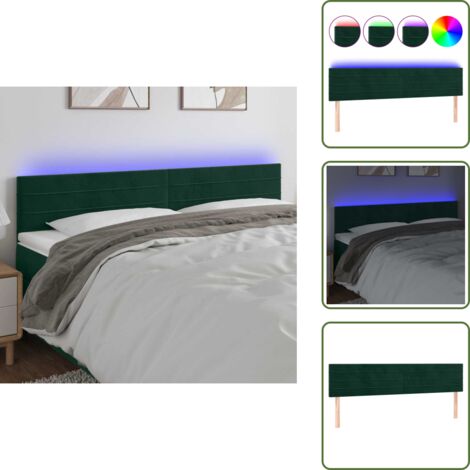The Living Store Cabecero con LED de terciopelo verde oscuro 180x5x78/88 cm - Cabecero de cama