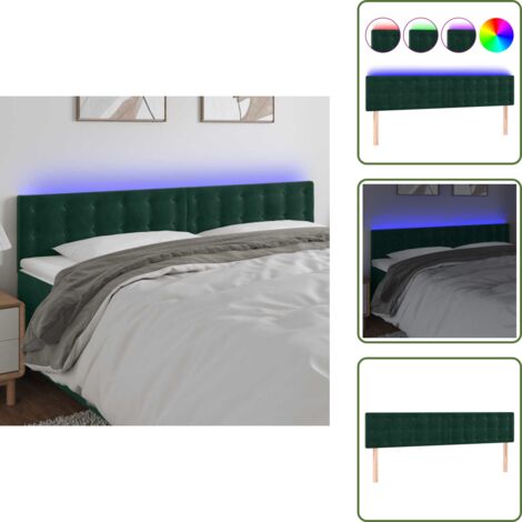 The Living Store Cabecero con LED de terciopelo verde oscuro 180x5x78/88 cm - Cabecero de cama
