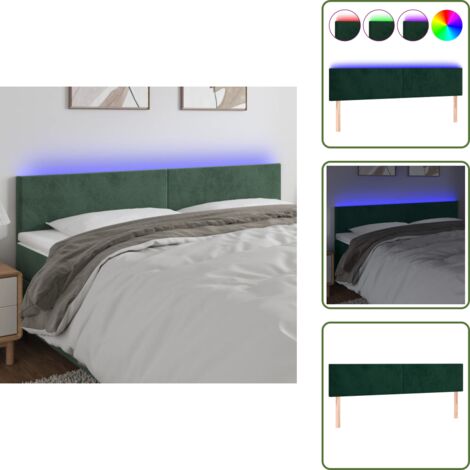 The Living Store Cabecero con LED de terciopelo verde oscuro 180x5x78/88 cm - Cabecero de cama