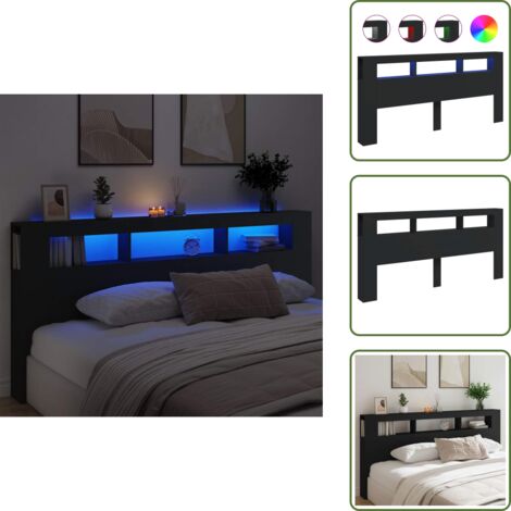 The Living Store Cabecero con LED madera de ingeniería negro 220x18,5x103,5 cm - Madera de ingeniería