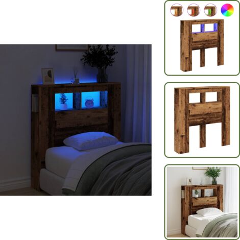 The Living Store Cabecero con LED madera ingeniería envejecida 100x18,5x103,5 cm - Madera envejecida