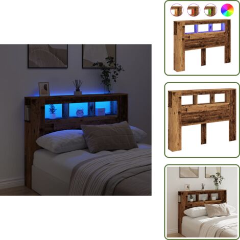 The Living Store Cabecero con LED madera ingeniería envejecida 140x18,5x103,5 cm - Madera envejecida