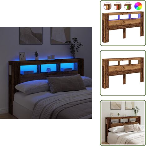 The Living Store Cabecero con LED madera ingeniería envejecida 180x18,5x103,5 cm - Madera envejecida
