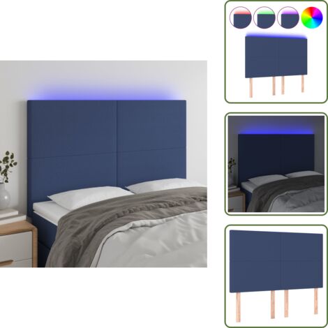 The Living Store Cabecero con luces LED tela azul 144x5x118/128 cm - Cabecero azul
