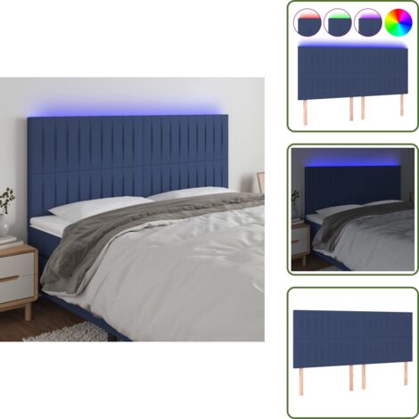 The Living Store Cabecero con luces LED tela azul 200x5x118/128 cm - Cabecero azul