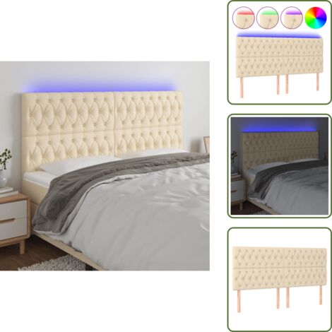The Living Store Cabecero con luces LED tela crema 180x7x118/128 cm - Cabecero de cama