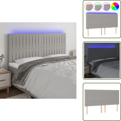 The Living Store Cabecero con luces LED tela gris claro 180x5x118/128 cm - Cabecero de cama