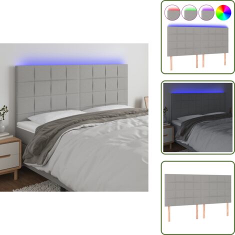 The Living Store Cabecero con luces LED tela gris claro 180x5x118/128 cm - Cabecero de cama