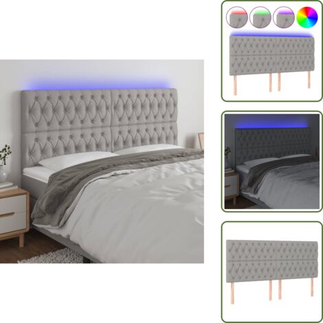 The Living Store Cabecero con luces LED tela gris claro 180x7x118/128 cm - Cabecero de cama
