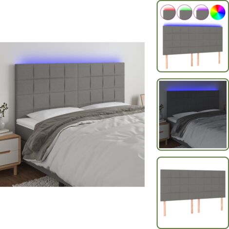 The Living Store Cabecero con luces LED tela gris oscuro 180x5x118/128 cm - Cabecero de cama