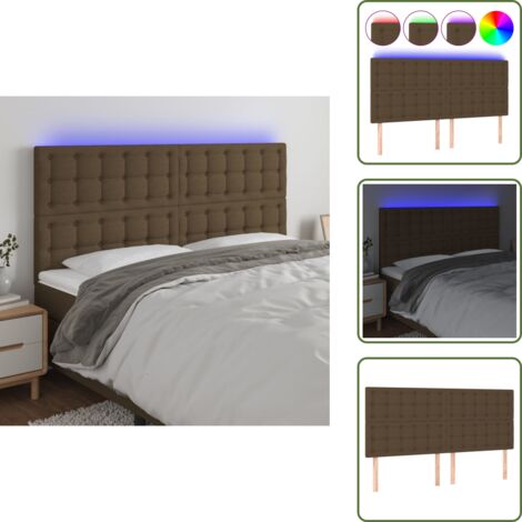 The Living Store Cabecero con luces LED tela marrón oscuro 180x5x118/128 cm - Cabecero de cama