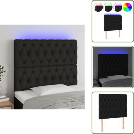 The Living Store Cabecero con luces LED tela negro 90x7x118/128 cm - Cabecero de cama