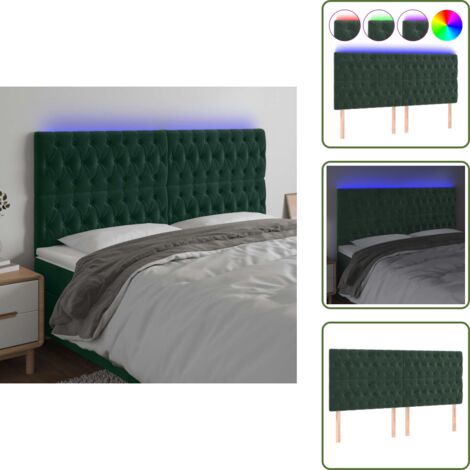The Living Store Cabecero con luces LED terciopelo verde oscuro 180x7x118/128 cm - Cabecero de cama